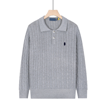 Pulover tricotat pentru bărbați, cu guler polo, torsadă, culoare solidă, mâneci lungi