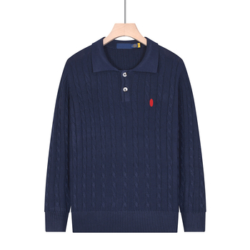 Pulover tricotat pentru bărbați, cu guler polo, torsadă, culoare solidă, mâneci lungi