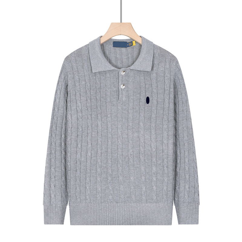 Pulover tricotat pentru bărbați, cu guler polo, torsadă, culoare solidă, mâneci lungi