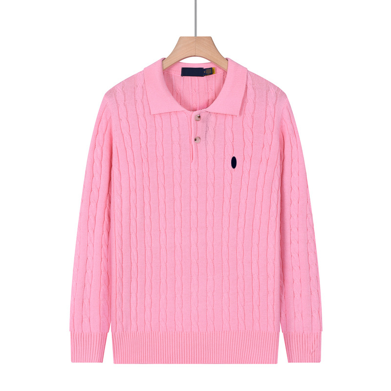 Pulover tricotat pentru bărbați, cu guler polo, torsadă, culoare solidă, mâneci lungi