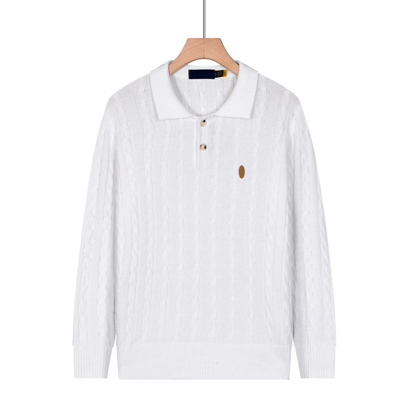 Pulover tricotat pentru bărbați, cu guler polo, torsadă, culoare solidă, mâneci lungi