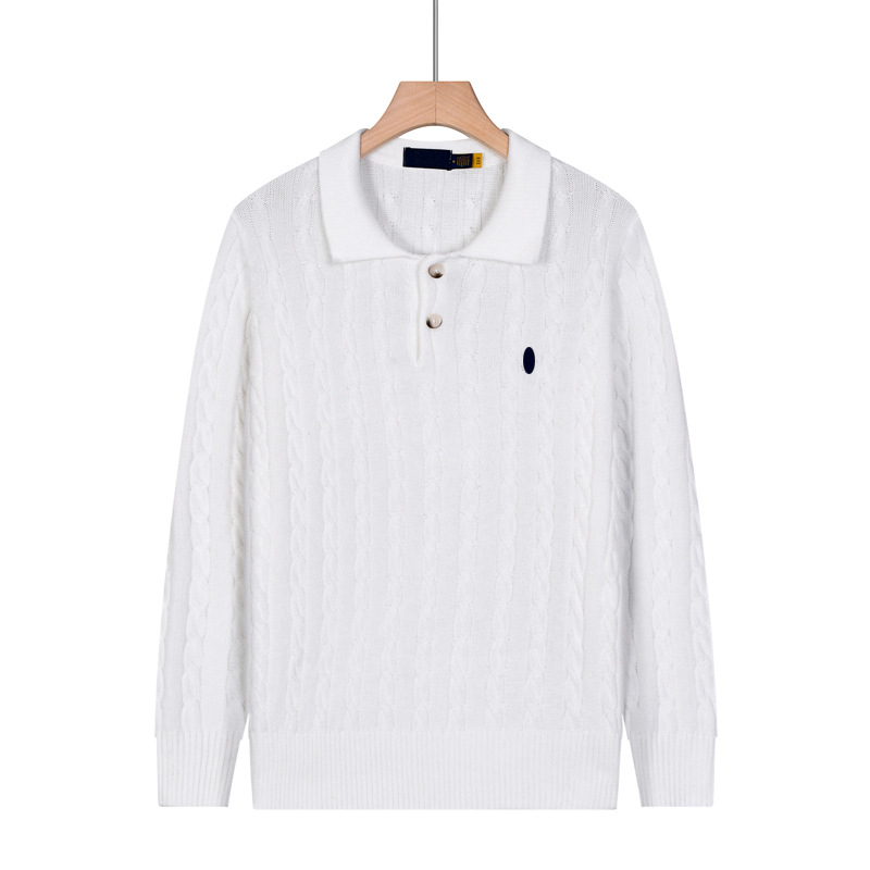 Pulover tricotat pentru bărbați, cu guler polo, torsadă, culoare solidă, mâneci lungi