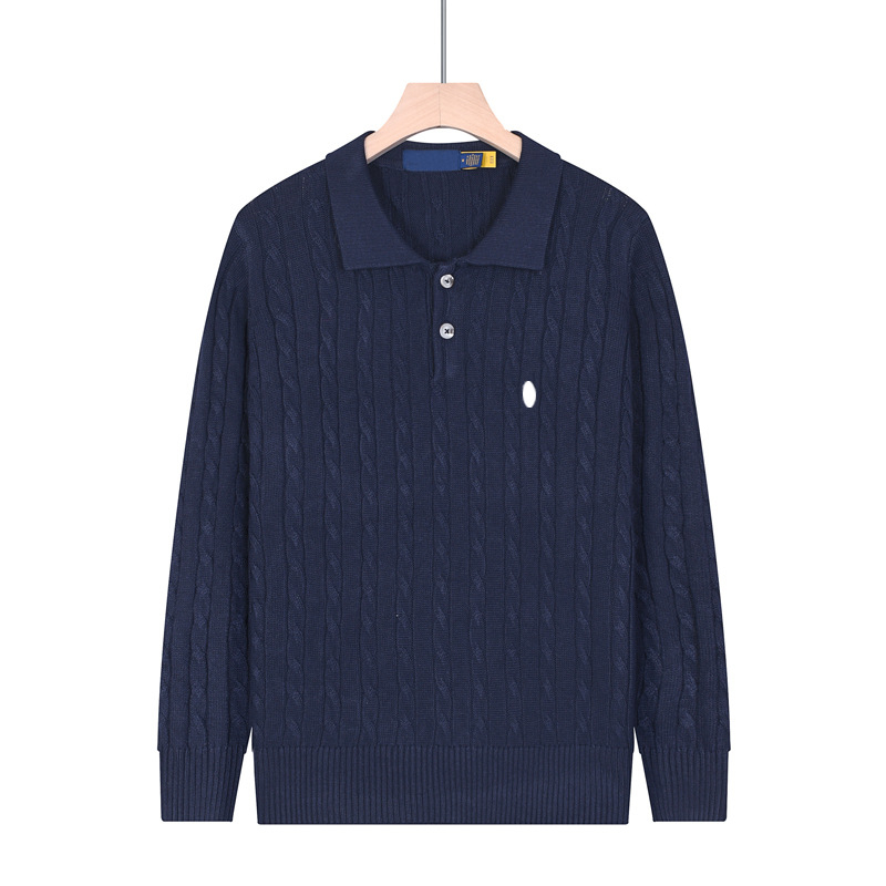 Pulover tricotat pentru bărbați, cu guler polo, torsadă, culoare solidă, mâneci lungi