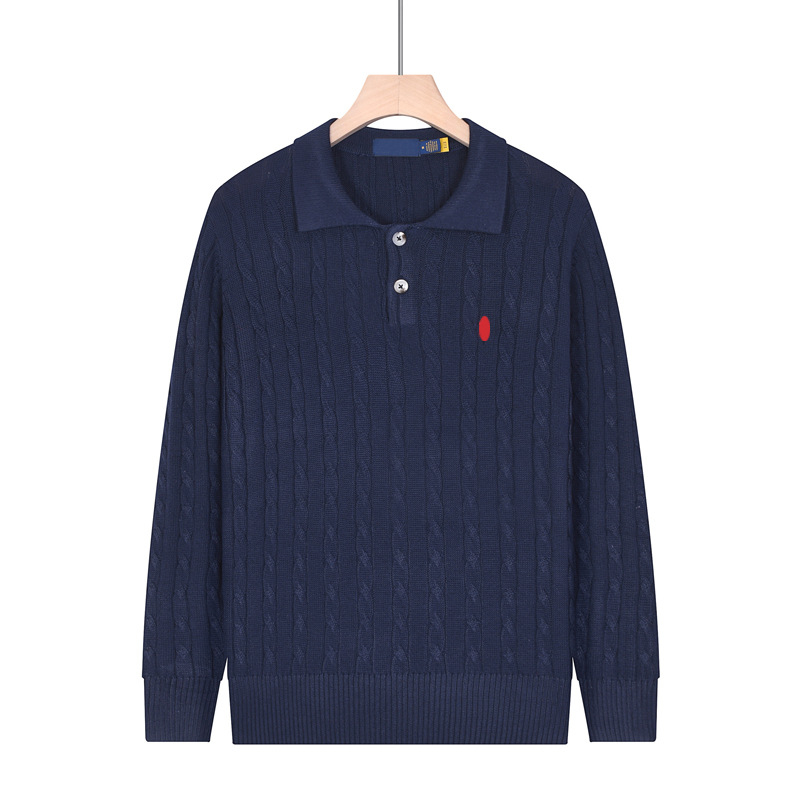 Pulover tricotat pentru bărbați, cu guler polo, torsadă, culoare solidă, mâneci lungi
