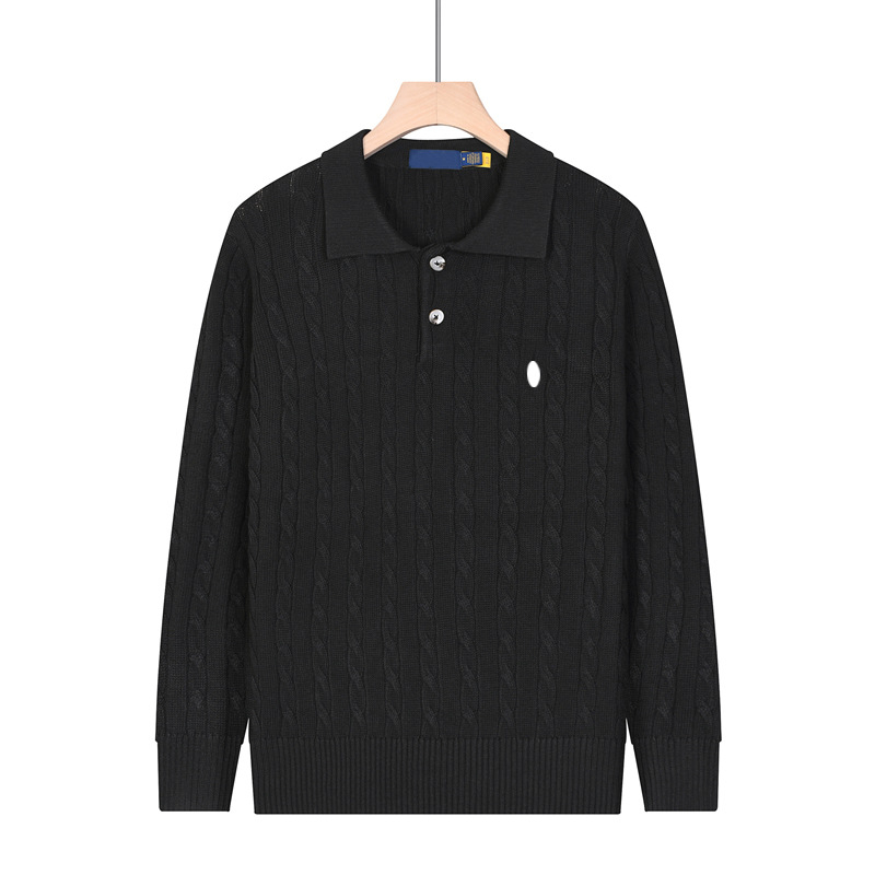 Pulover tricotat pentru bărbați, cu guler polo, torsadă, culoare solidă, mâneci lungi