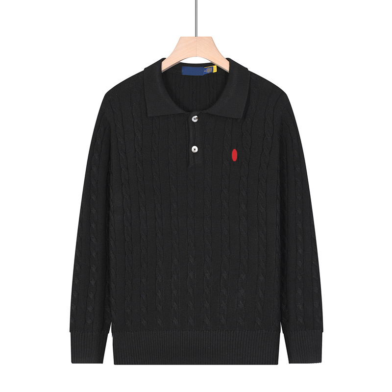 Pulover tricotat pentru bărbați, cu guler polo, torsadă, culoare solidă, mâneci lungi
