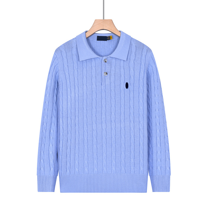 Pulover tricotat pentru bărbați, cu guler polo, torsadă, culoare solidă, mâneci lungi