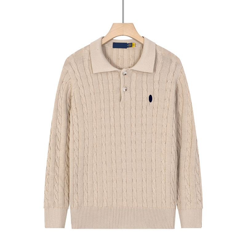 Pulover tricotat pentru bărbați, cu guler polo, torsadă, culoare solidă, mâneci lungi