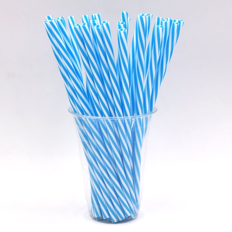 Еднократна PP пластмасова сламка, двуцветна, дебела, с резба, права дължина, пакет от 100 броя