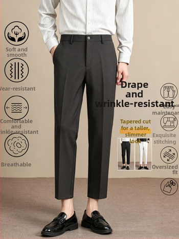 Мъжки луксозни летни костюмни панталони, Slim Straight, дължина до глезена, бизнес ежедневни, антибръчка, гладко падане
