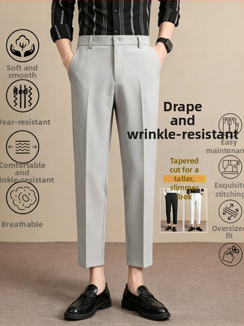 Мъжки луксозни летни костюмни панталони, Slim Straight, дължина до глезена, бизнес ежедневни, антибръчка, гладко падане