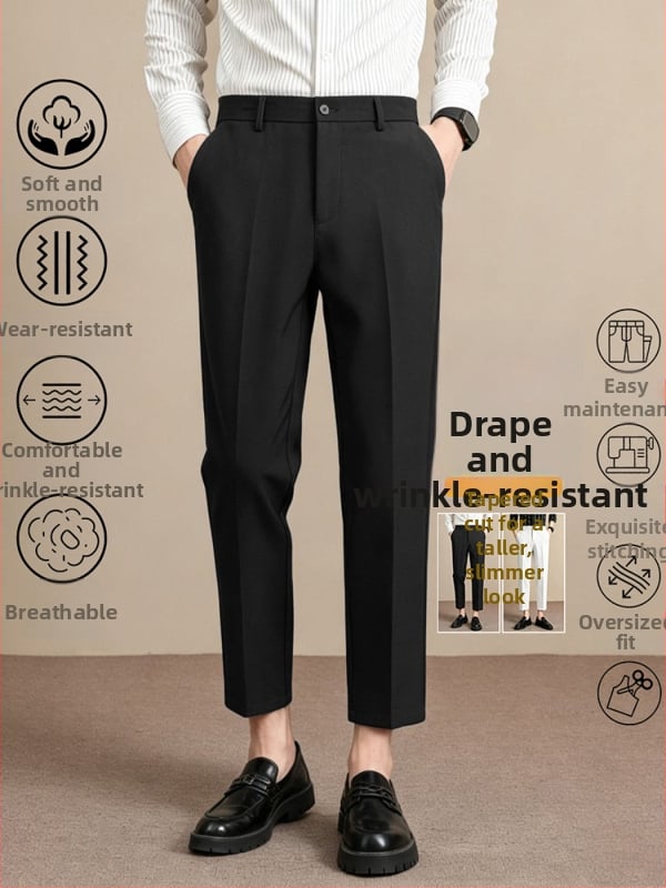 Мъжки луксозни летни костюмни панталони, Slim Straight, дължина до глезена, бизнес ежедневни, антибръчка, гладко падане