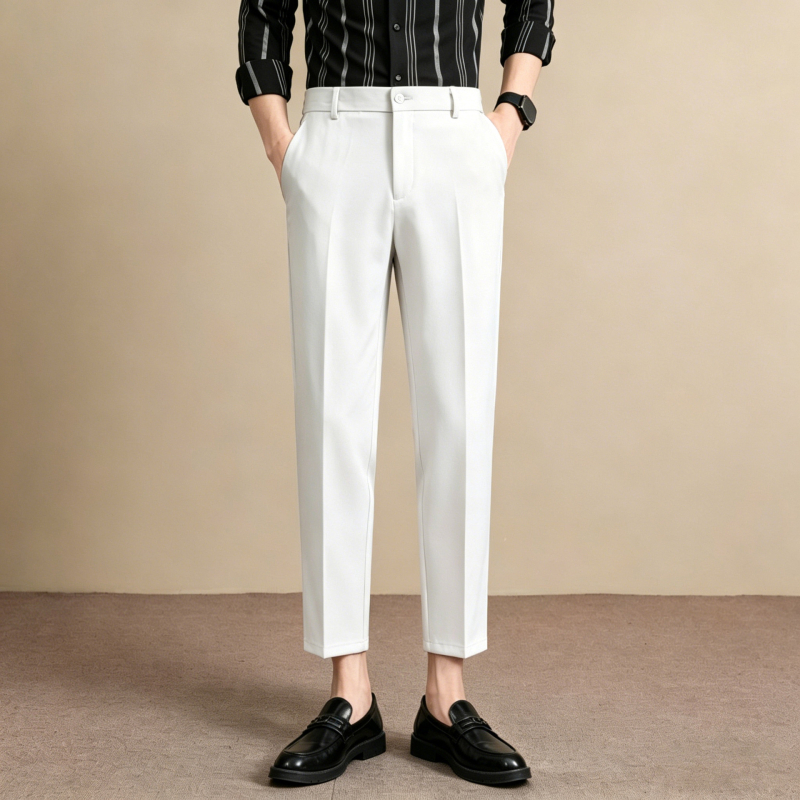 Мъжки луксозни летни костюмни панталони, Slim Straight, дължина до глезена, бизнес ежедневни, антибръчка, гладко падане