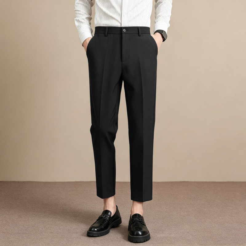 Мъжки луксозни летни костюмни панталони, Slim Straight, дължина до глезена, бизнес ежедневни, антибръчка, гладко падане