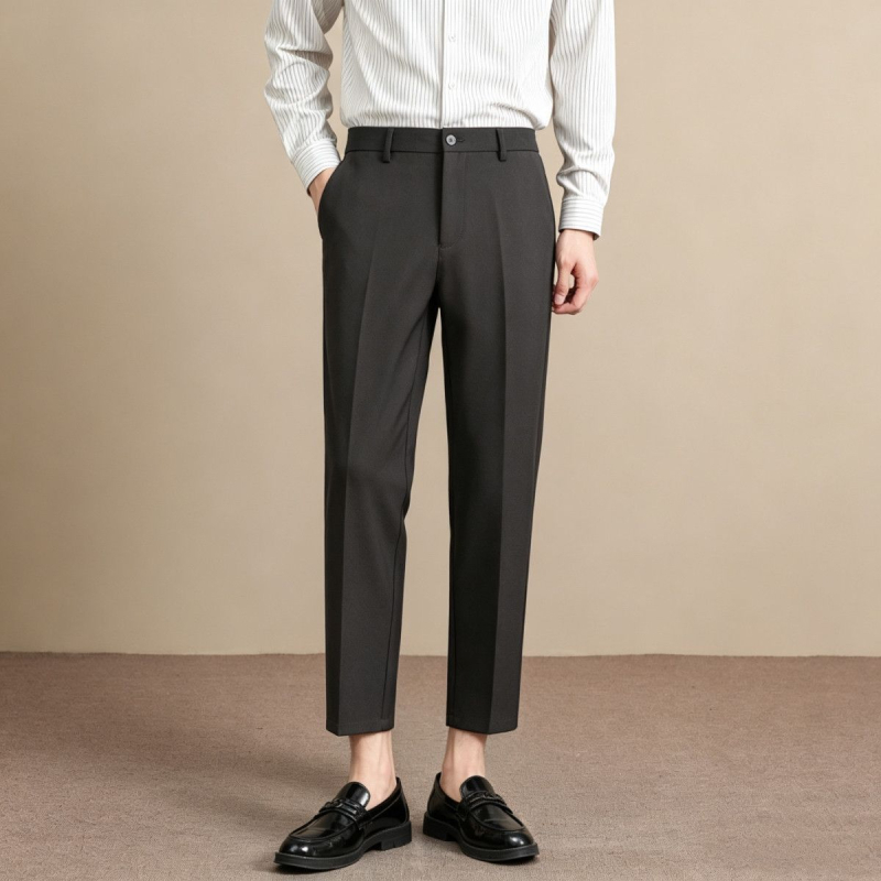 Мъжки луксозни летни костюмни панталони, Slim Straight, дължина до глезена, бизнес ежедневни, антибръчка, гладко падане