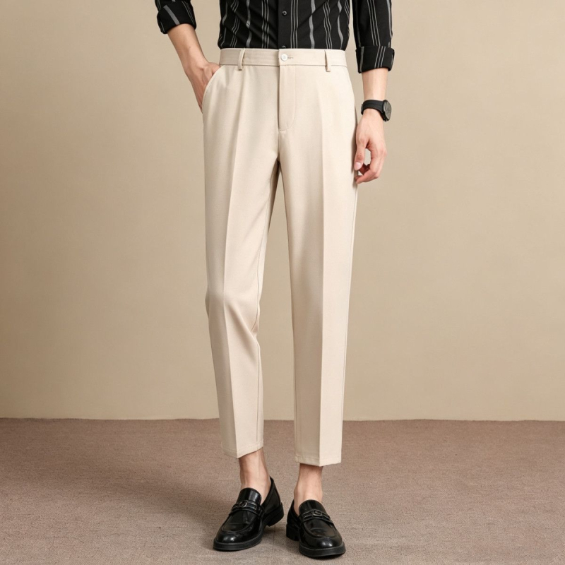 Мъжки луксозни летни костюмни панталони, Slim Straight, дължина до глезена, бизнес ежедневни, антибръчка, гладко падане
