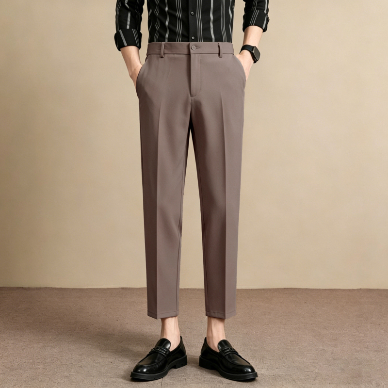 Мъжки луксозни летни костюмни панталони, Slim Straight, дължина до глезена, бизнес ежедневни, антибръчка, гладко падане