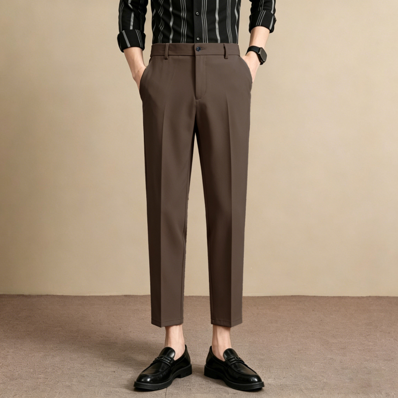Мъжки луксозни летни костюмни панталони, Slim Straight, дължина до глезена, бизнес ежедневни, антибръчка, гладко падане