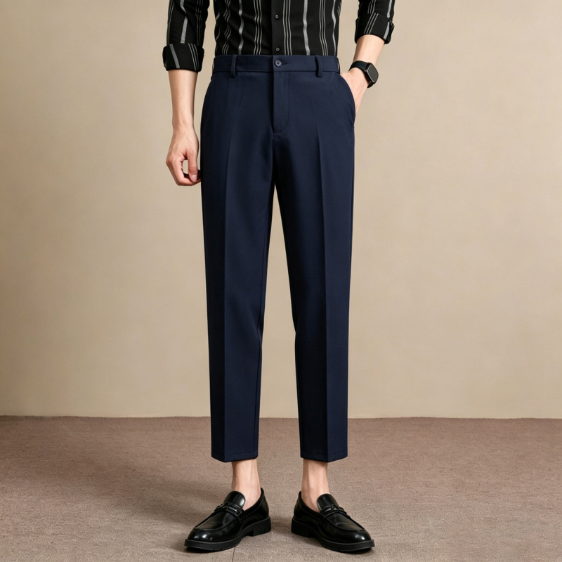 Мъжки луксозни летни костюмни панталони, Slim Straight, дължина до глезена, бизнес ежедневни, антибръчка, гладко падане