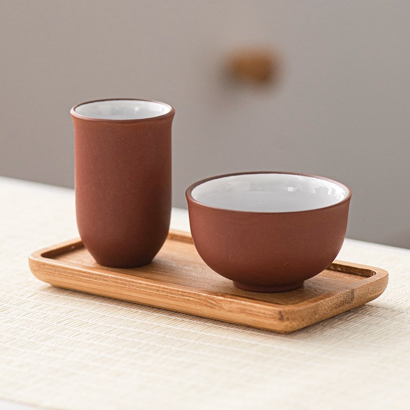 Oolong teás készlet művészi kialakítású aromás pohárral, lila agyagból készült teázó eszközök és fehér porcelán
