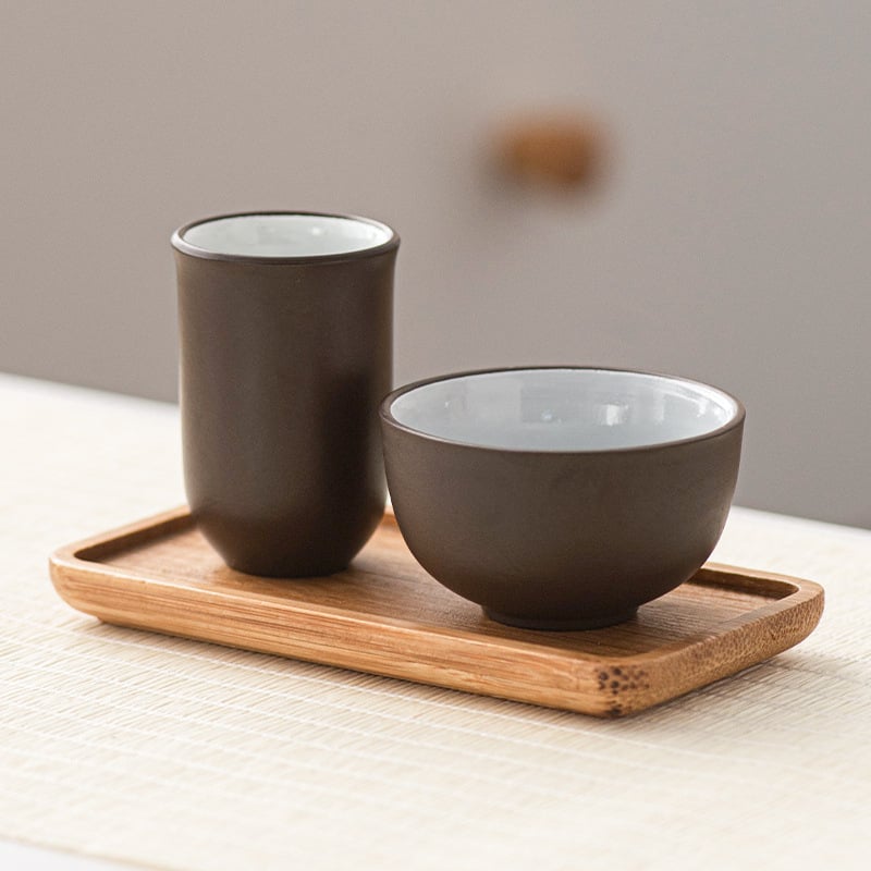 Oolong teás készlet művészi kialakítású aromás pohárral, lila agyagból készült teázó eszközök és fehér porcelán
