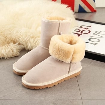 Cizme de zăpadă bej, înălțime medie - ghete de iarnă unisex, modelul 5825