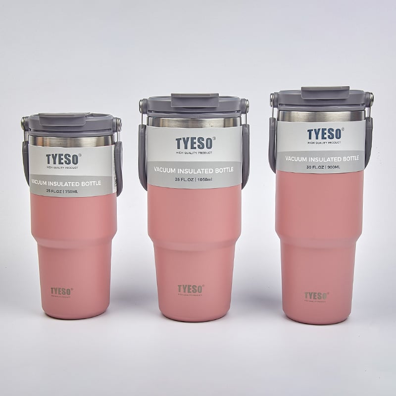 TYESO Ice Cup – Hordozható kettős italos pohár, nagy kapacitás, 304 rozsdamentes acél, autóba illő pohár, szívószállal, termosz kávéhoz