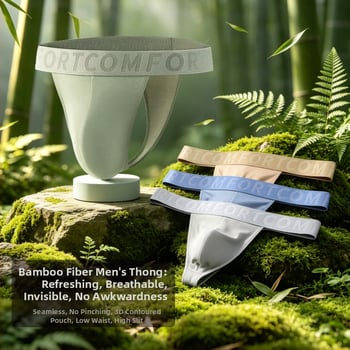 Мъжки танга от бамбукови влакна, ниска талия, голям джоб, висок разрез, дишащи