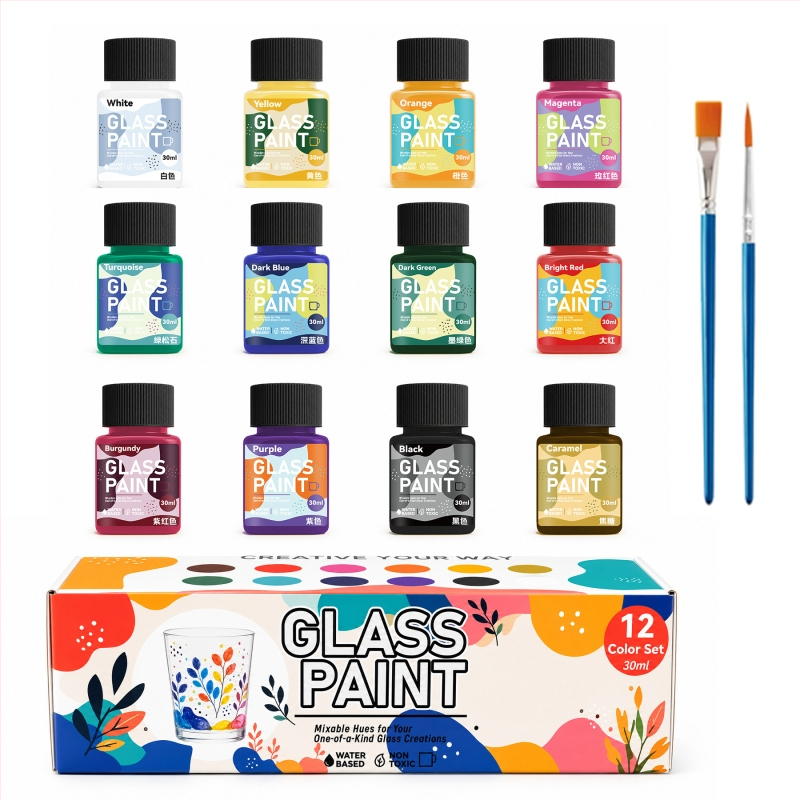 Σετ διαφανών χρωμάτων για γυαλί, 30 ml, για DIY γκράφιτι σε γυάλινη επιφάνεια, γραμμές και γκουάς