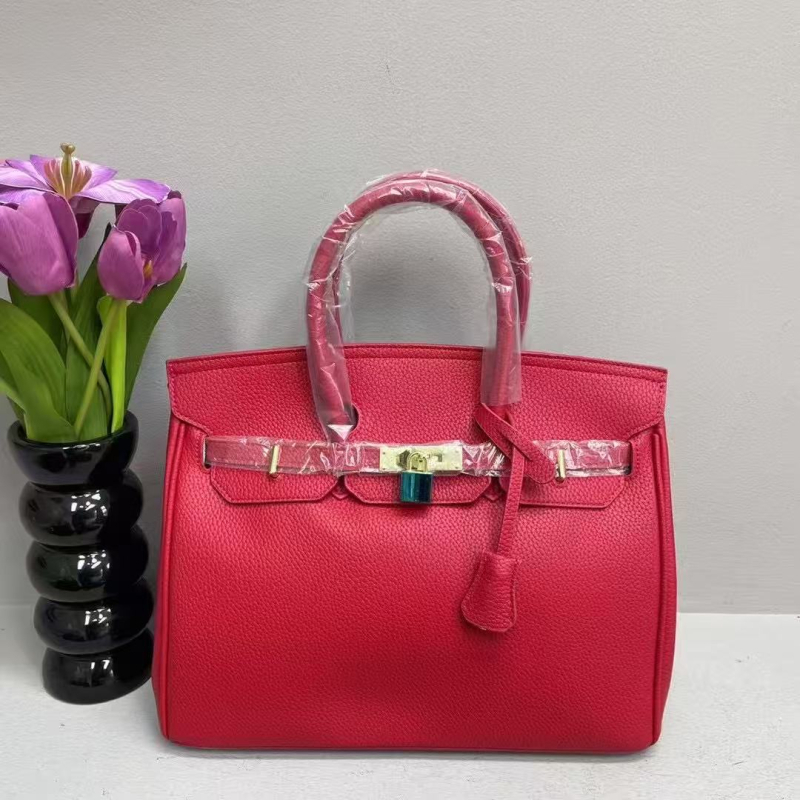 Geantă de damă cu textură lychee și finisaj platinat, nou model de modă, geantă mare în stil Kelly, pentru umăr sau crossbody, potrivită miresei