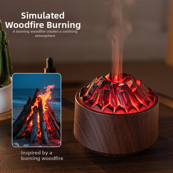 Umidificator inspirat de flacără, mic difuzor de aromă pentru birou cu flacără simulată de cărbune, iluminare ambientală colorată, difuzor de aromă inteligent