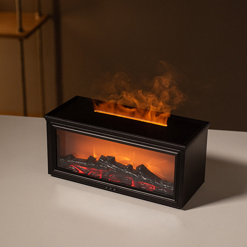 Umidificator inspirat de flacără, mic difuzor de aromă pentru birou cu flacără simulată de cărbune, iluminare ambientală colorată, difuzor de aromă inteligent