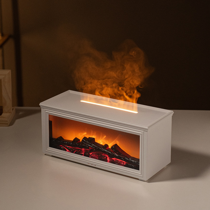 Umidificator inspirat de flacără, mic difuzor de aromă pentru birou cu flacără simulată de cărbune, iluminare ambientală colorată, difuzor de aromă inteligent