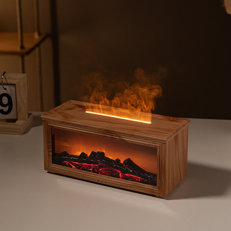 Umidificator inspirat de flacără, mic difuzor de aromă pentru birou cu flacără simulată de cărbune, iluminare ambientală colorată, difuzor de aromă inteligent