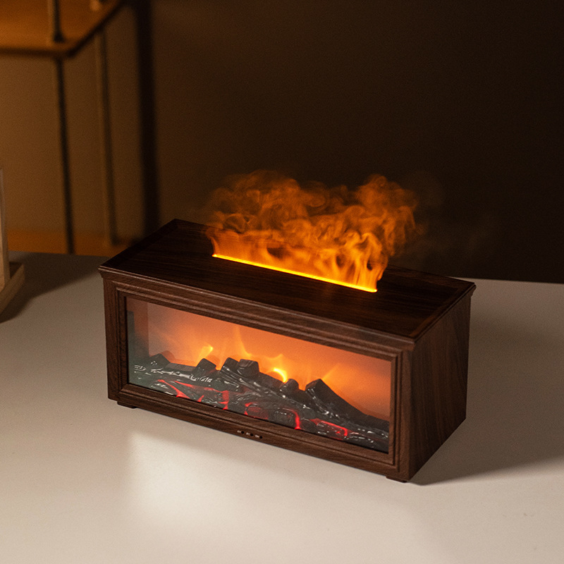 Umidificator inspirat de flacără, mic difuzor de aromă pentru birou cu flacără simulată de cărbune, iluminare ambientală colorată, difuzor de aromă inteligent