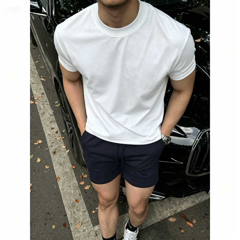 Muški slim-fit T-shirt kratkih rukava tamnoplave boje, Sorona hlađenje, ljeto, brzo sušenje