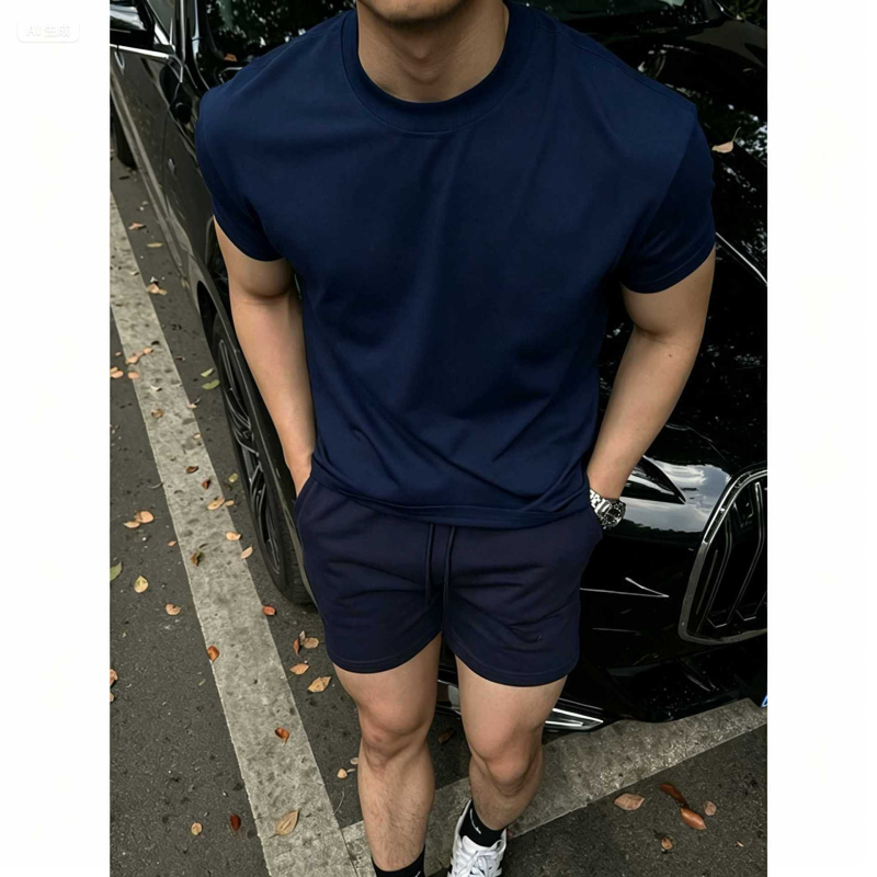 Muški slim-fit T-shirt kratkih rukava tamnoplave boje, Sorona hlađenje, ljeto, brzo sušenje