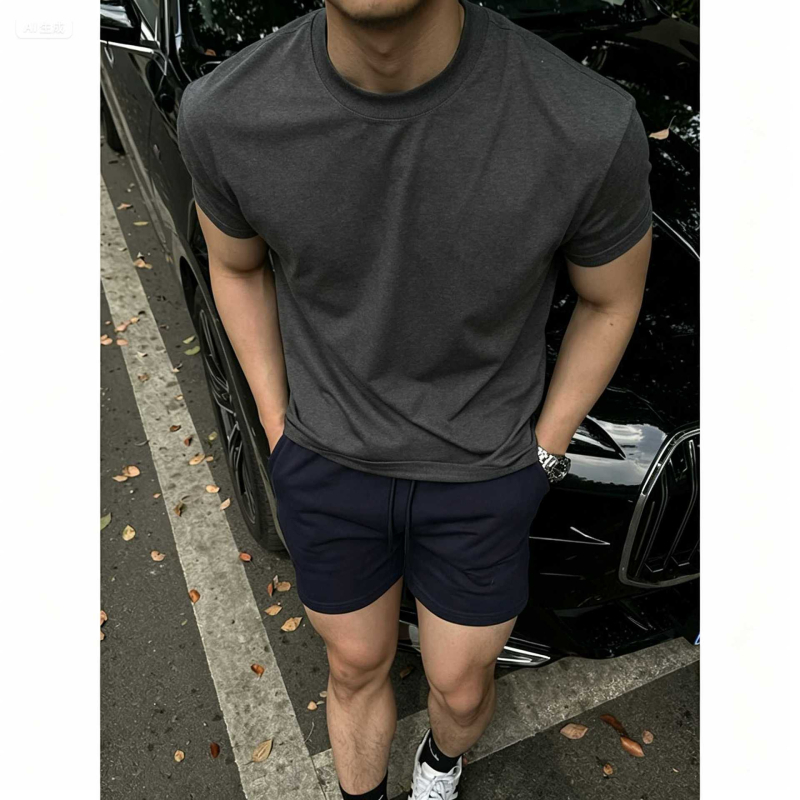 Muški slim-fit T-shirt kratkih rukava tamnoplave boje, Sorona hlađenje, ljeto, brzo sušenje