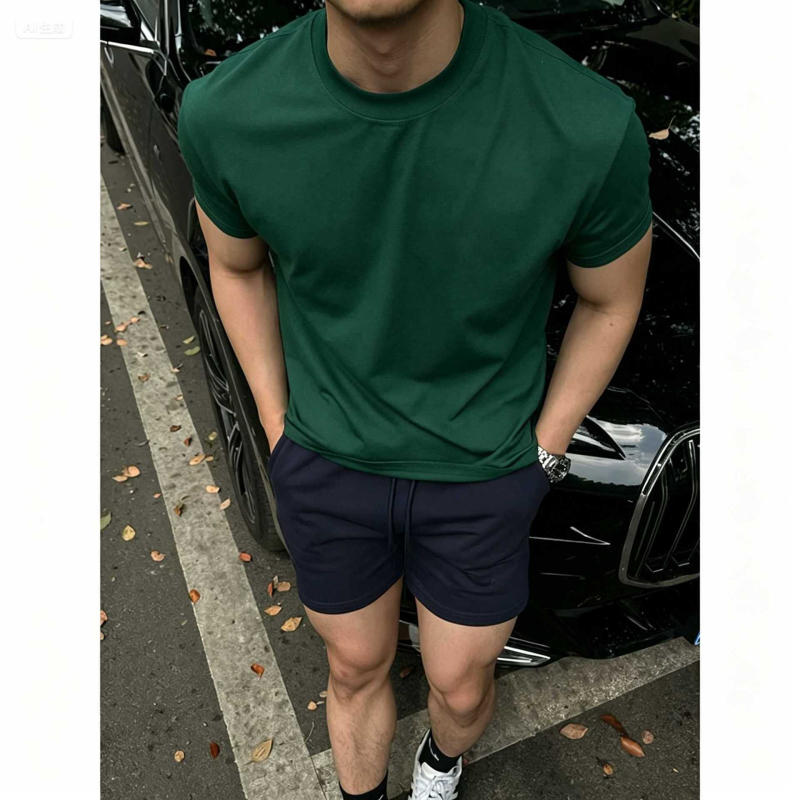 Muški slim-fit T-shirt kratkih rukava tamnoplave boje, Sorona hlađenje, ljeto, brzo sušenje