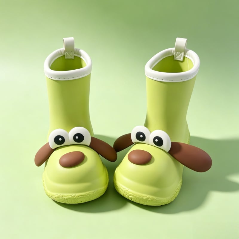 Cizme de ploaie pentru copii, design cu câine cu urechi mari, stil DIY, EVA uni, impermeabile, antiderapante, căptușite pentru căldură, până la mijlocul gambei
