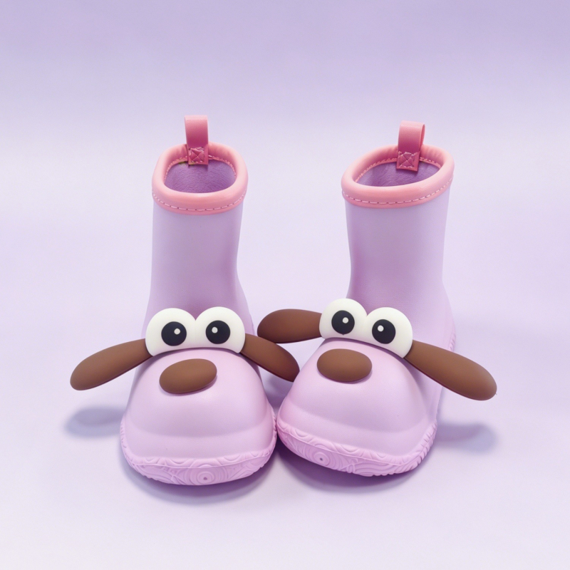 Cizme de ploaie pentru copii, design cu câine cu urechi mari, stil DIY, EVA uni, impermeabile, antiderapante, căptușite pentru căldură, până la mijlocul gambei