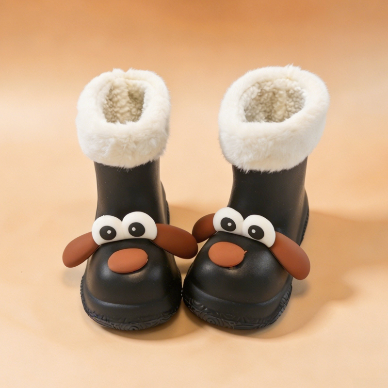 Cizme de ploaie pentru copii, design cu câine cu urechi mari, stil DIY, EVA uni, impermeabile, antiderapante, căptușite pentru căldură, până la mijlocul gambei