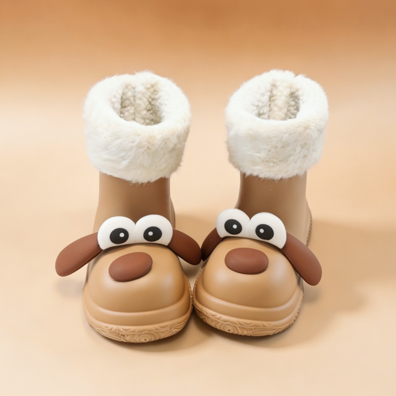 Cizme de ploaie pentru copii, design cu câine cu urechi mari, stil DIY, EVA uni, impermeabile, antiderapante, căptușite pentru căldură, până la mijlocul gambei