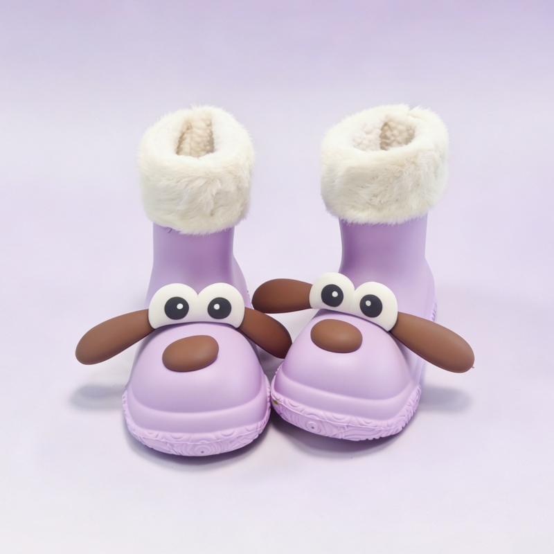 Cizme de ploaie pentru copii, design cu câine cu urechi mari, stil DIY, EVA uni, impermeabile, antiderapante, căptușite pentru căldură, până la mijlocul gambei
