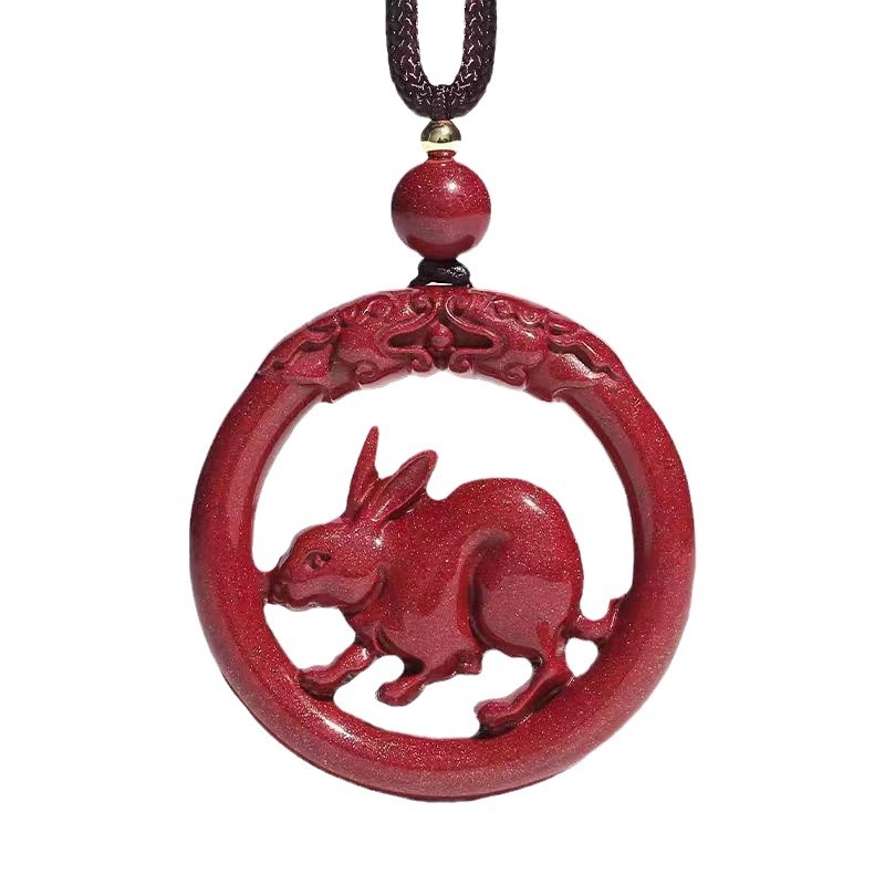 Okrugli medaljon od cinabara s motivom zodijaka i zmajem, gravirano, unisex