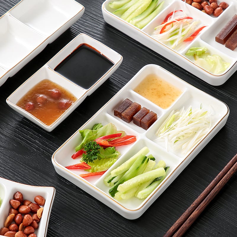 Két- és háromrekeszes kerámia szósztál, étterem- és szállodai használatra