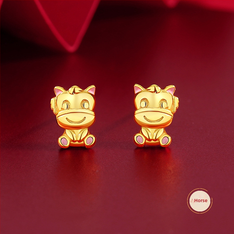 TiChia – Cercei originali cu zodiacul celor doisprezece pentru femei, argint 925, stil chinezesc, semnul calului