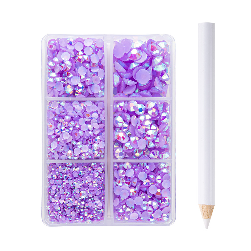 Set od šest dijelova smolnoga jelly vrtaljki za DIY manikuru i ukrašavanje kućišta mobitela, AB smola, višestruke fasete, ravno dno