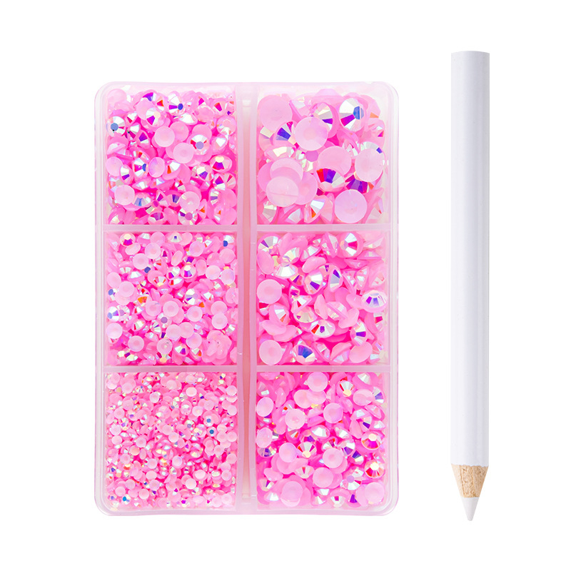 Set od šest dijelova smolnoga jelly vrtaljki za DIY manikuru i ukrašavanje kućišta mobitela, AB smola, višestruke fasete, ravno dno