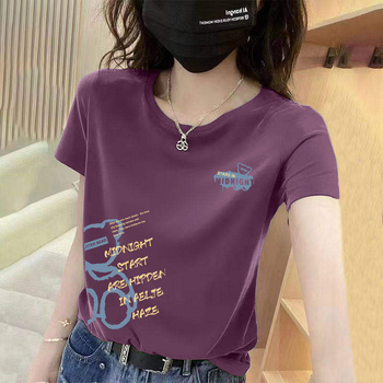 Tricou dama cu mânecă scurtă pentru femei mature, vară, guler rotund, croială lejeră, imprimeu, mâneci în stil prințesă, stil casual